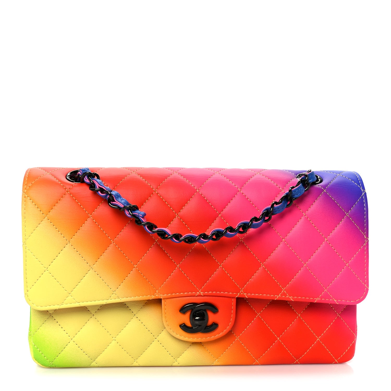 Chanel Calfskin Quilted Medium Rainbow Double Flap Multicolor 1 of 11