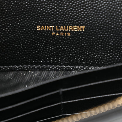 Saint Laurent Grain De Poudre Matelasse Chevron Monogram Envelope Chain Wallet Black 6 of 8