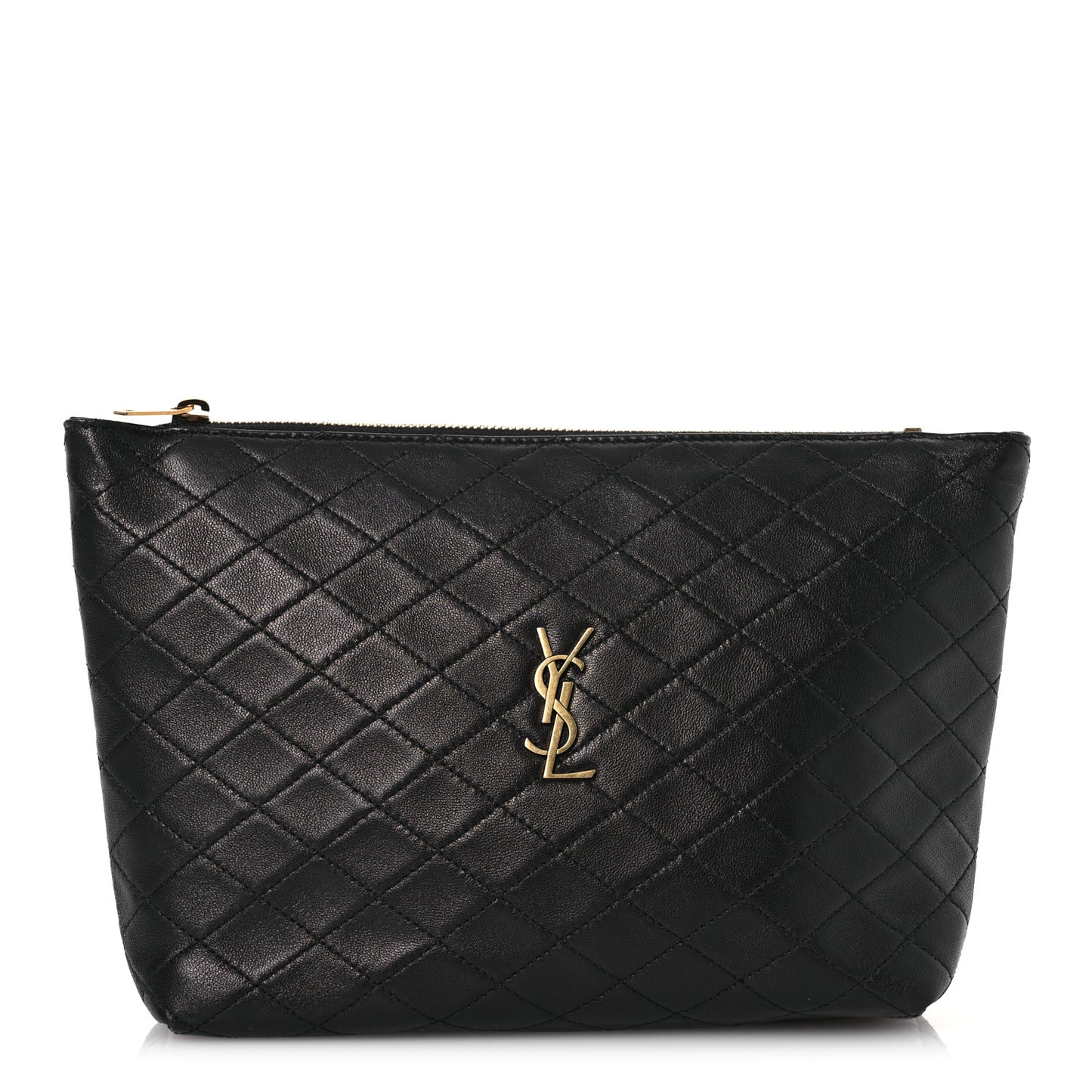 Lambskin Quilted Gaby Cosmetic Pouch Black
