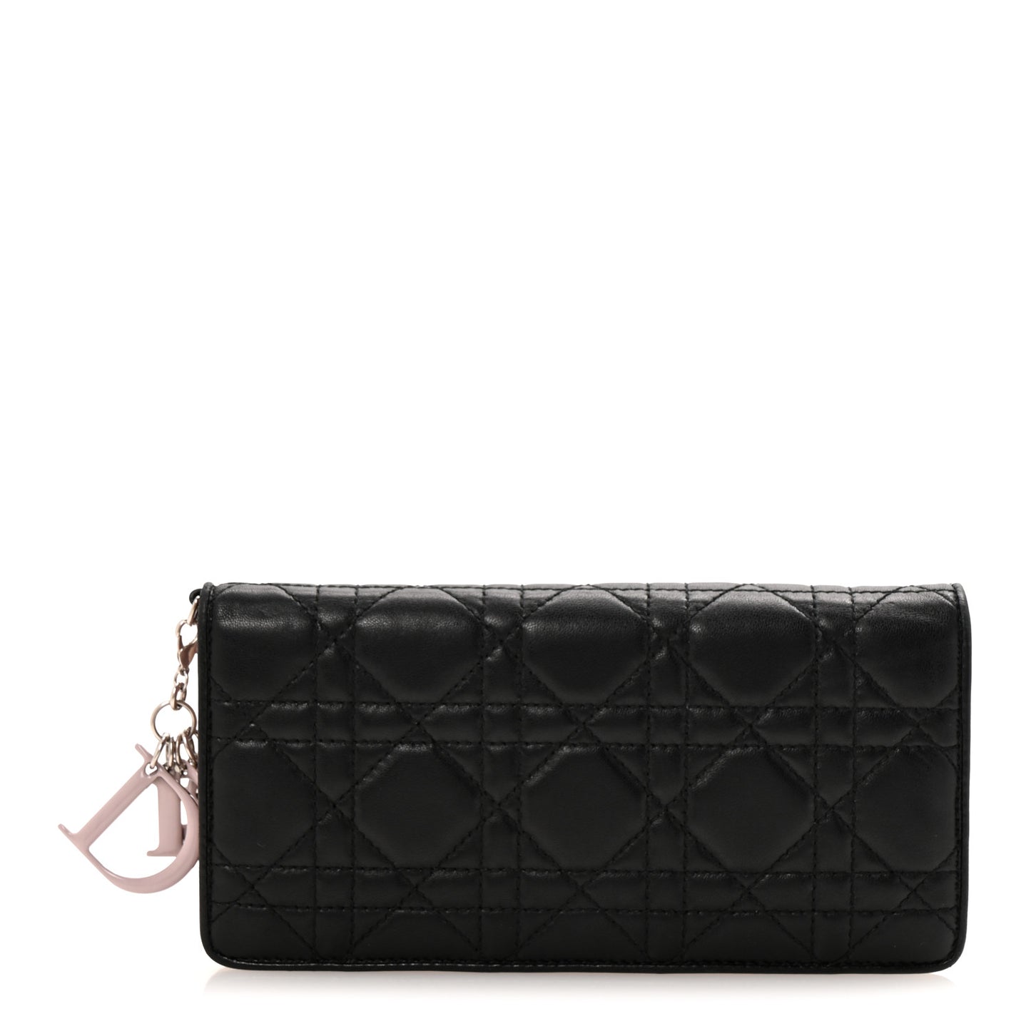 Lambskin Cannage Bi-Color Lady Dior Flap Card Holder Black Mauve Pink