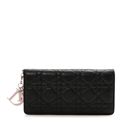 Christian Dior Lambskin Cannage Bi-Color Lady Dior Flap Card Holder Black Mauve Pink 1 of 12