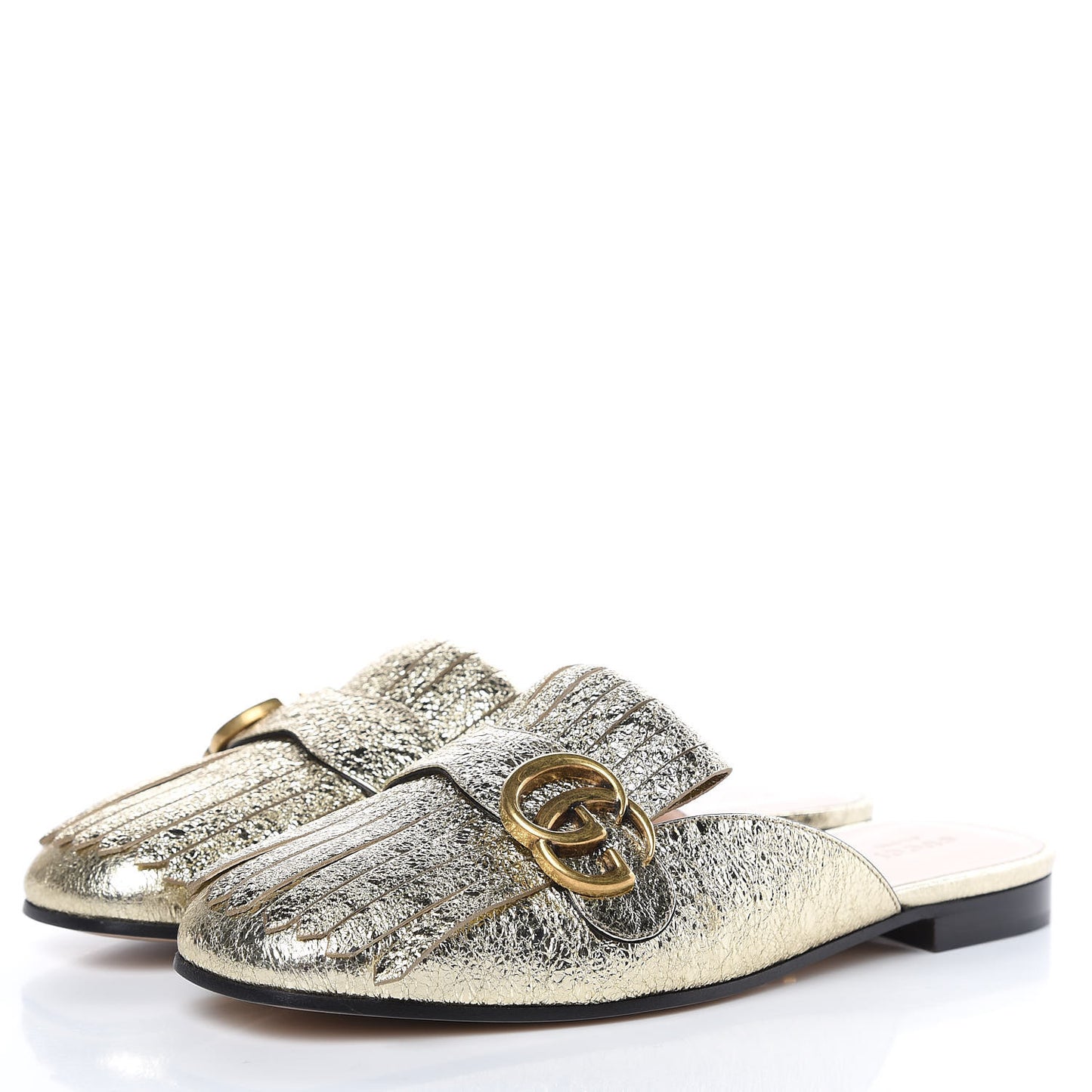 Galassia Womens GG Marmont Fringe Slippers 38.5 Platino