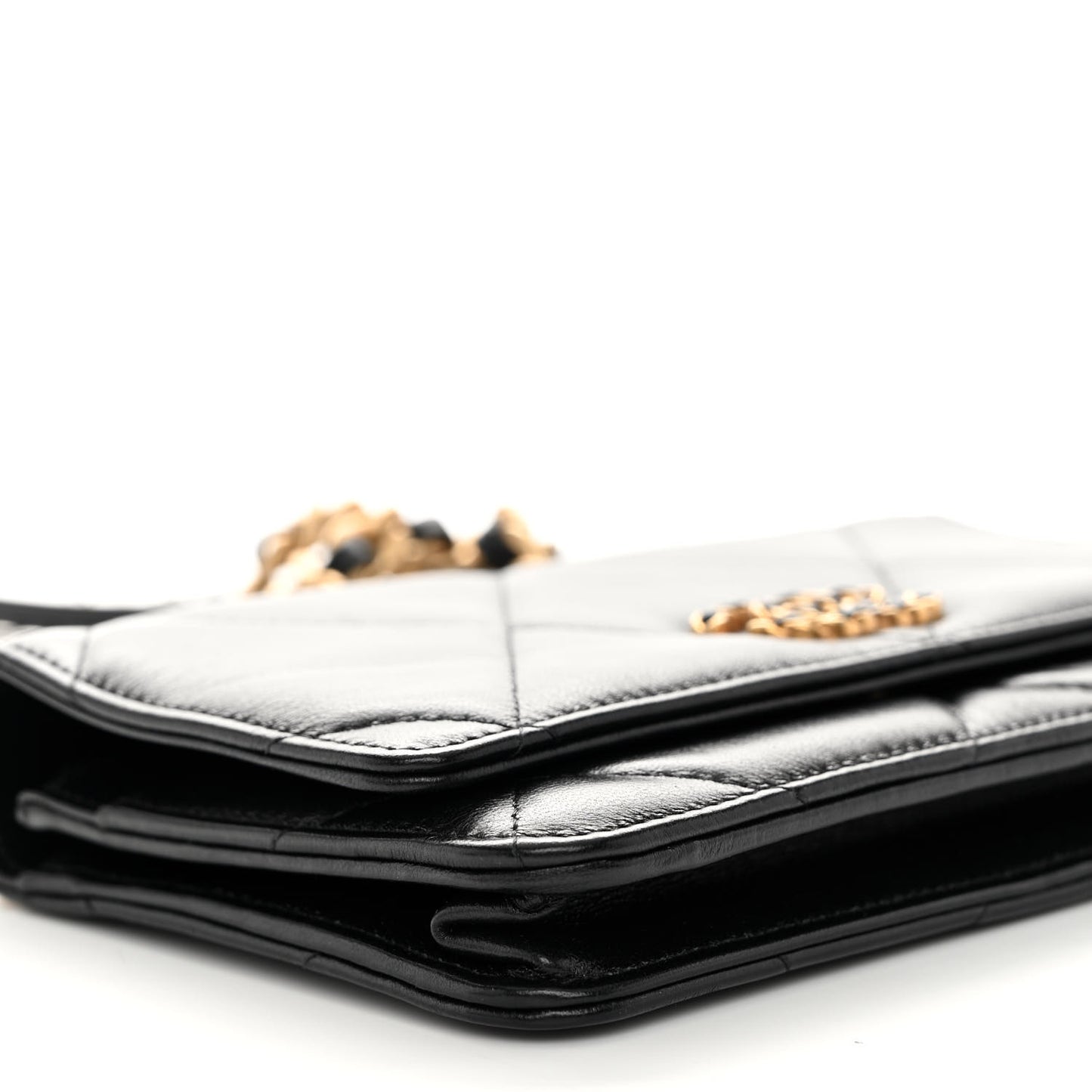Lambskin Quilted Chanel 19 Wallet On Chain WOC Black