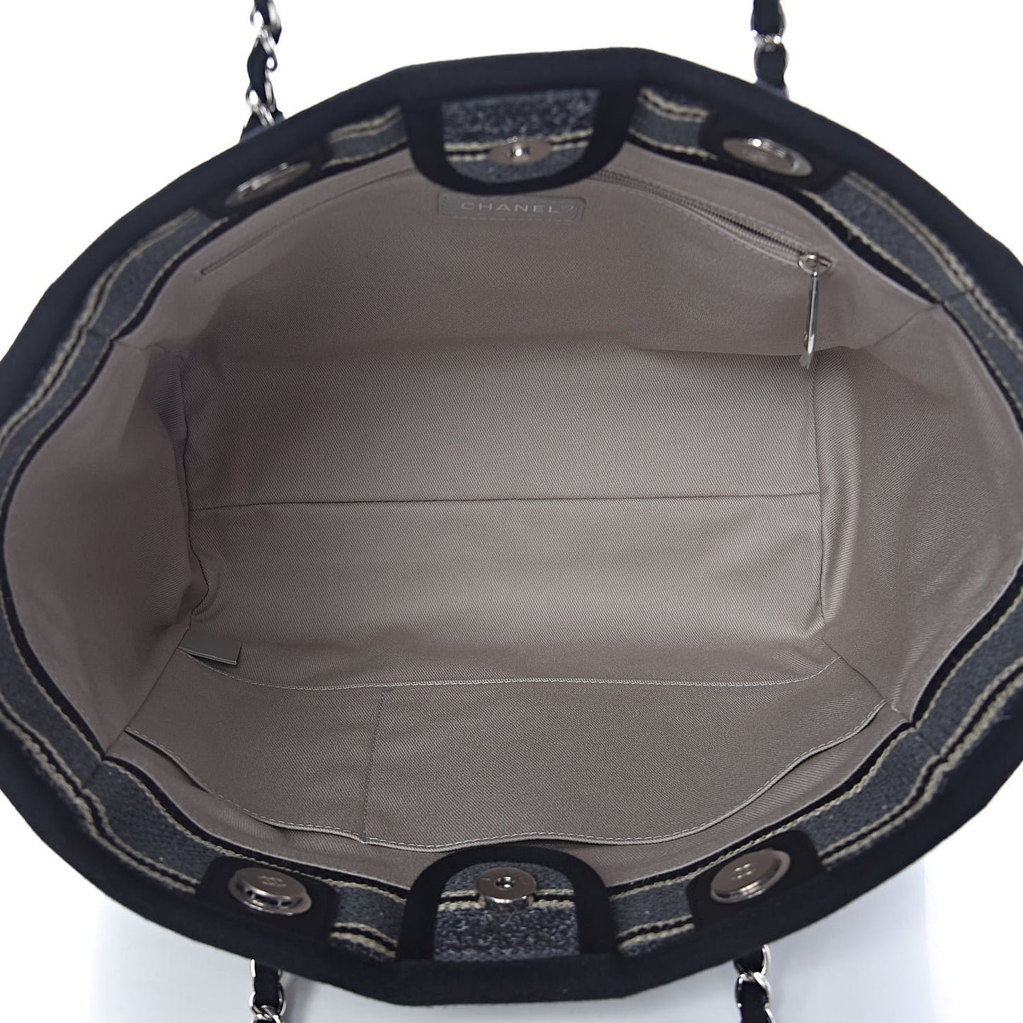 Striped Canvas Small Deauville Tote Dark Grey