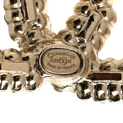 Chanel Crystal Baguette Pearl CC Drop Hoop Earrings Gold Pearly White 4 of 5