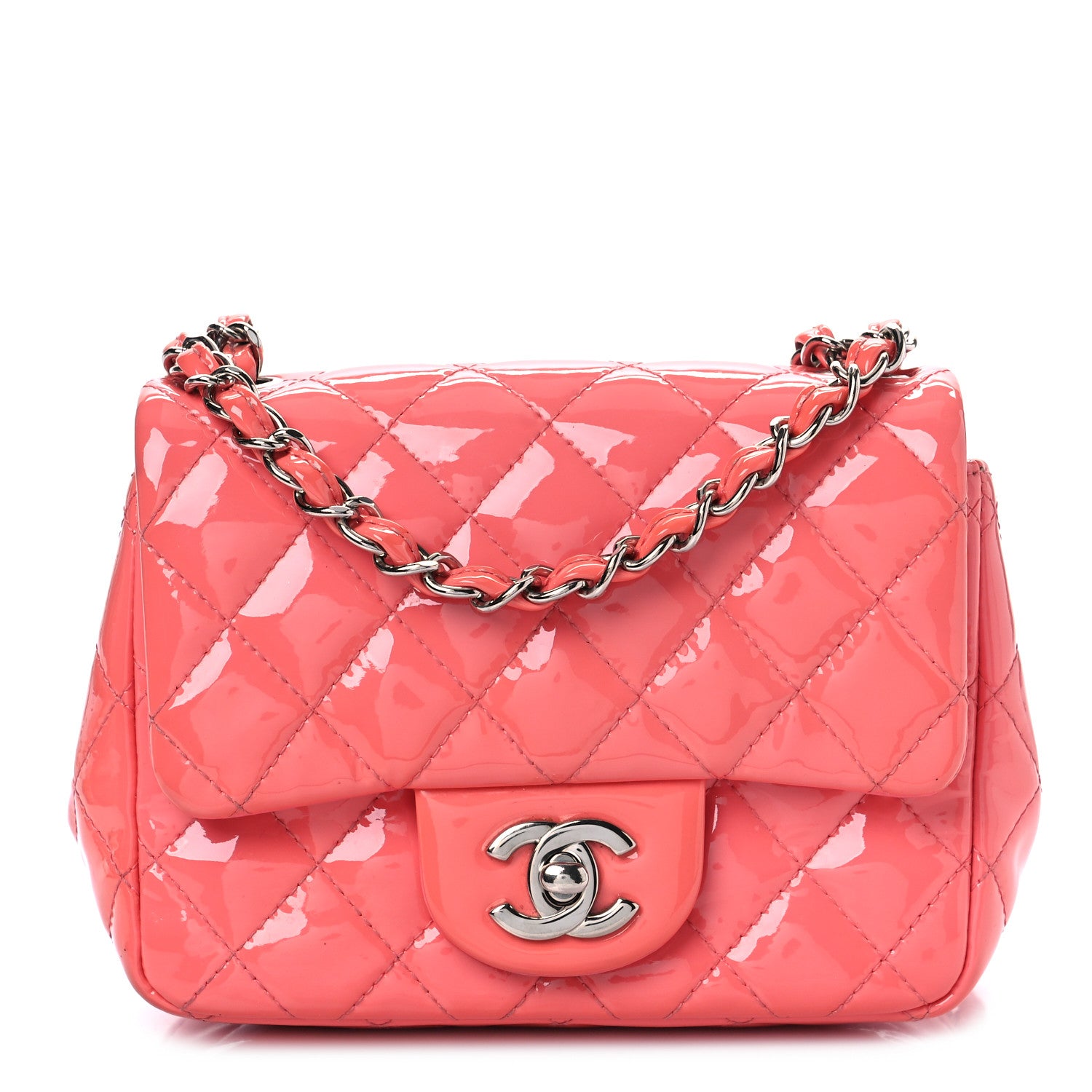 Chanel Patent Quilted Mini Square Flap Pink 1 of 9