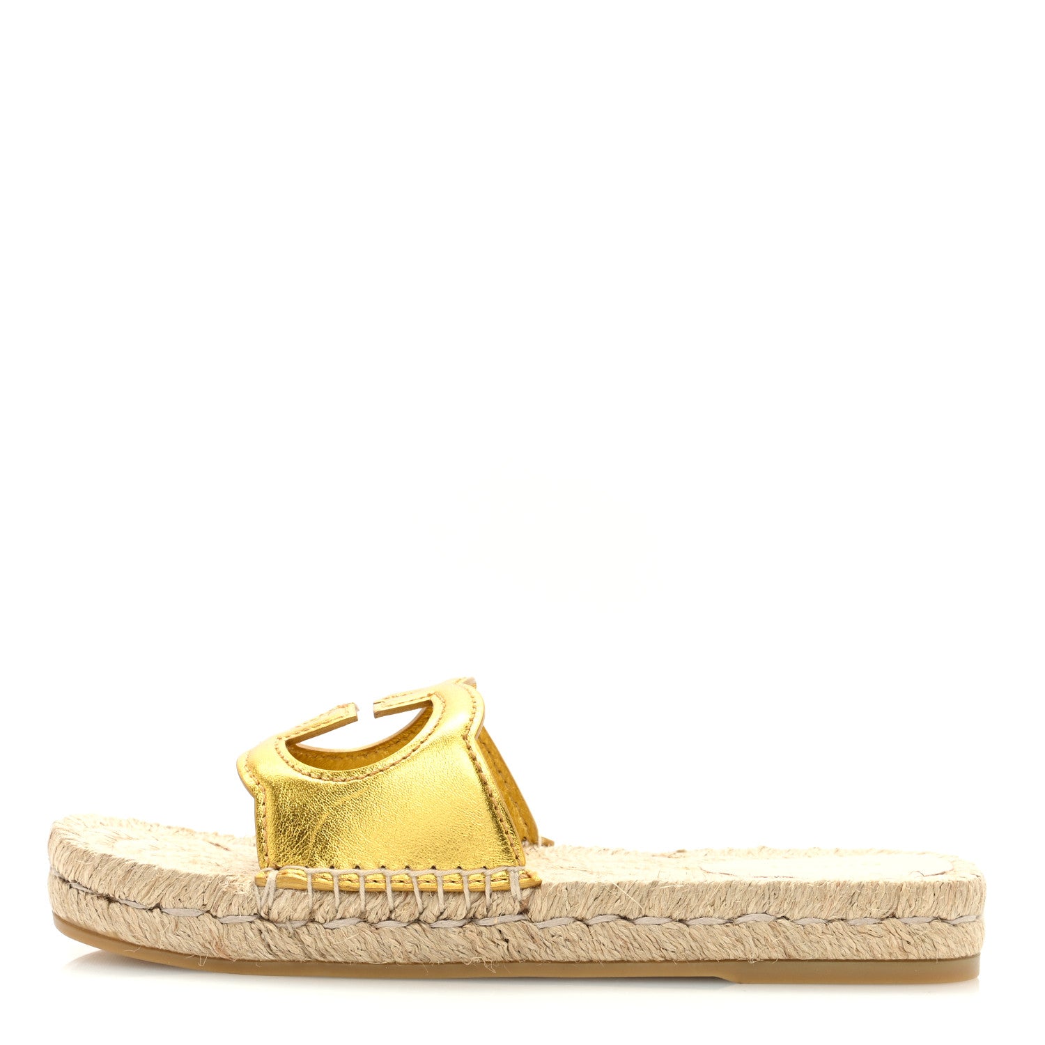Gucci Nappa Interlocking G Espadrille Slide Sandals 36.5 Gold 1 of 6