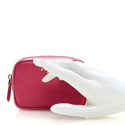 Prada Saffiano Zip Pouch Charm Pink 2 of 6