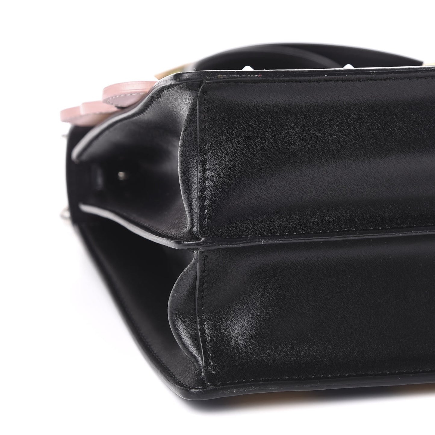 Vitello Liberty Lucido Pequin Inlay Studded Kan I Shoulder Bag Black Multicolor