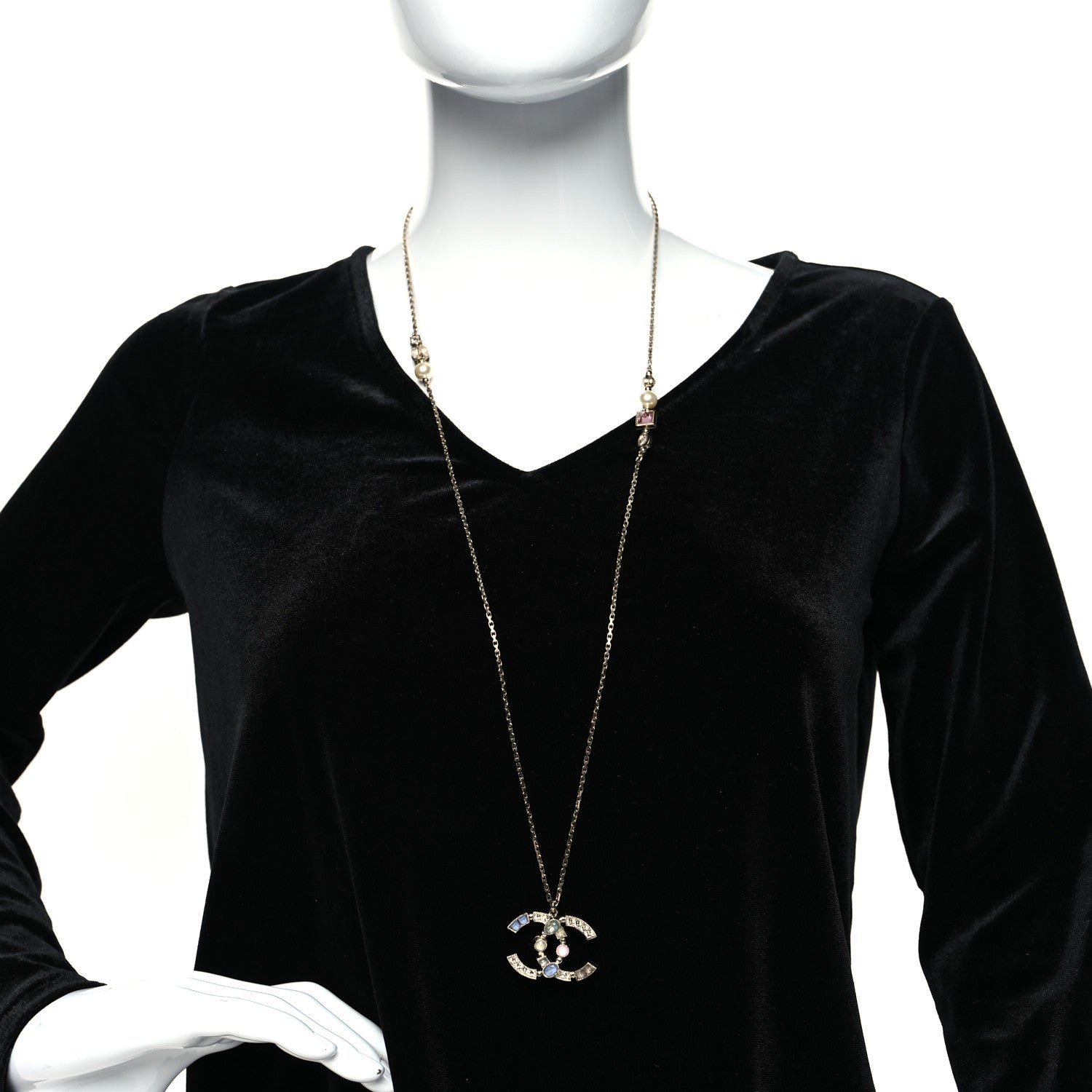Chanel Crystal Pearl Gripoix Poured Glass Necklace Gold 2 of 7