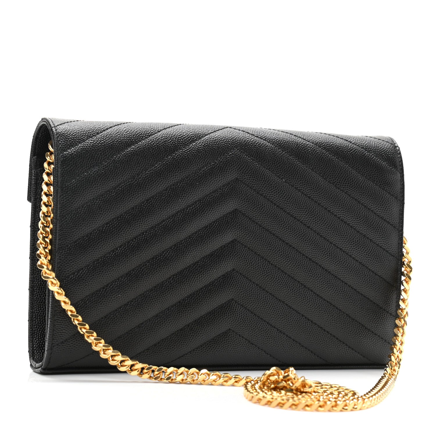 Saint Laurent Grain De Poudre Matelasse Chevron Monogram Chain Wallet Black 3 of 9