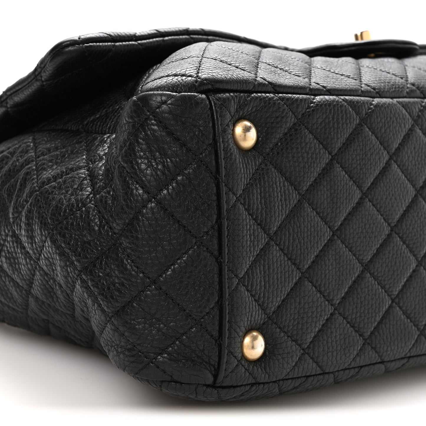 Grained Calfskin Quilted XXL Travel Flap Bag Black