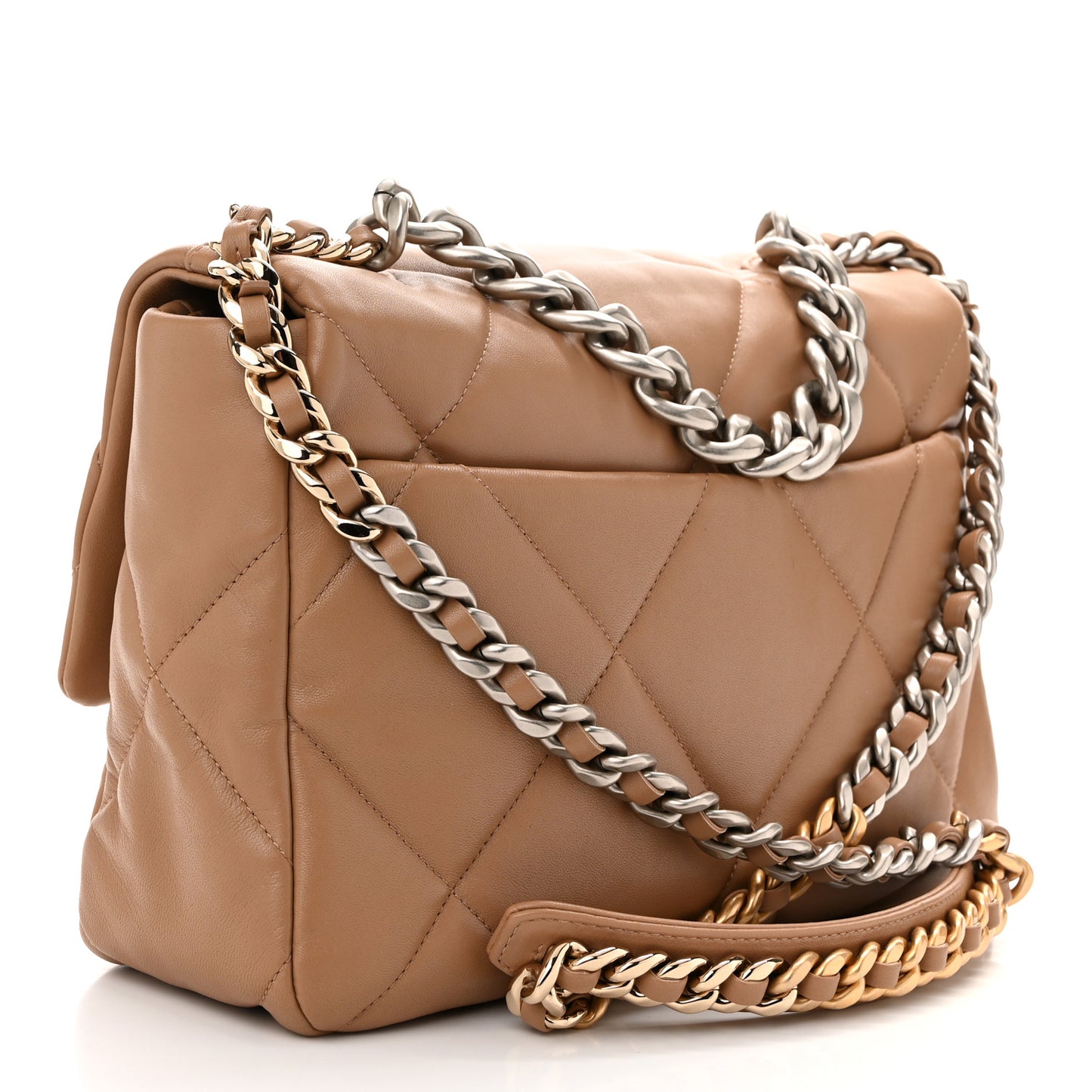 Lambskin Quilted Large Chanel 19 Flap Dark Beige