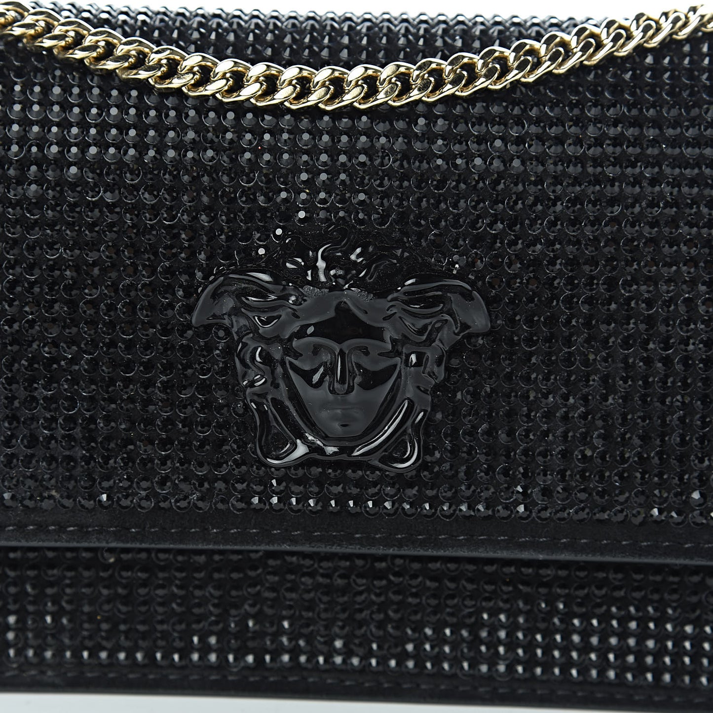 Calfskin Palazzo Crystal Chain Evening Bag Black