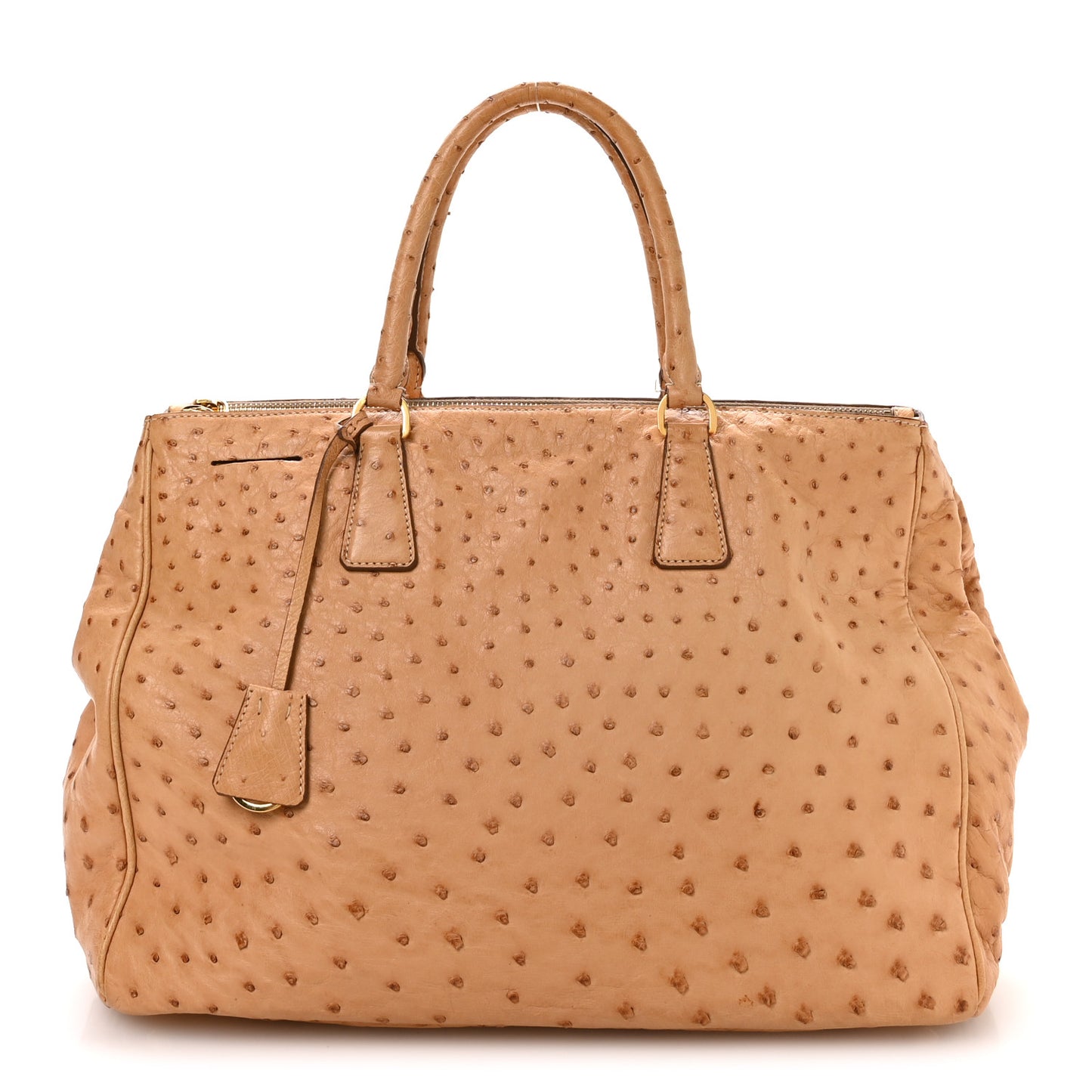 Ostrich Large Galleria Double Zip Tote Cognac