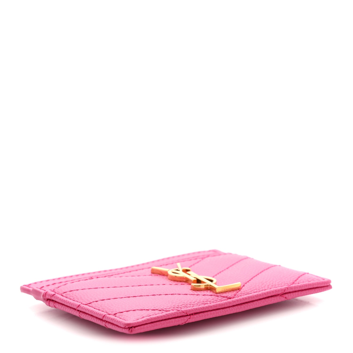 Saint Laurent Grain De Poudre Matelasse Chevron Monogram Credit Card Case Fuxia Couture 4 of 7