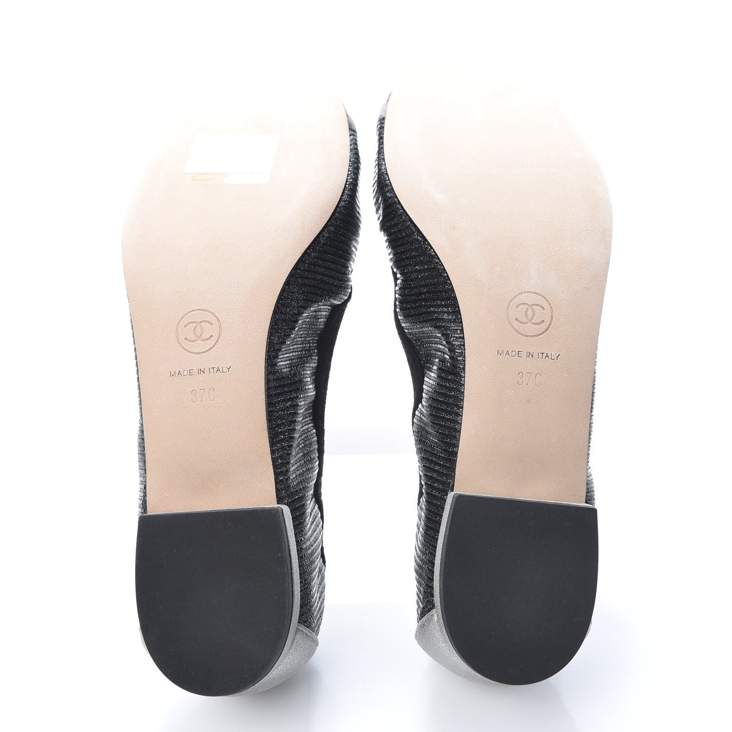 Chanel Metallic CC Elastic Cap Toe Ballerina Flats 37 Black Silver 5 of 8