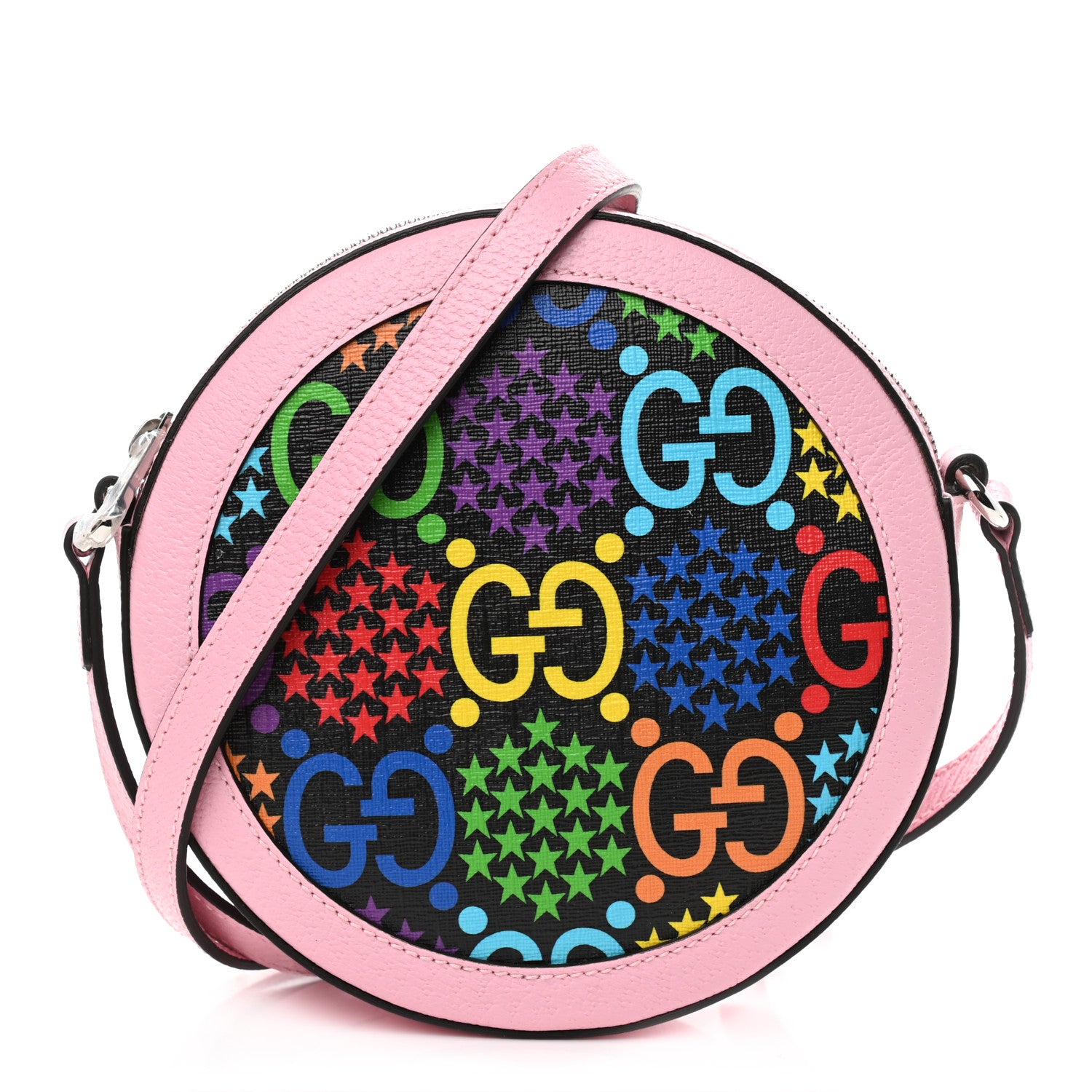 Gucci GG Supreme Monogram Psychedelic Round Shoulder Bag Black Multicolor Sugar Pink 1 of 9