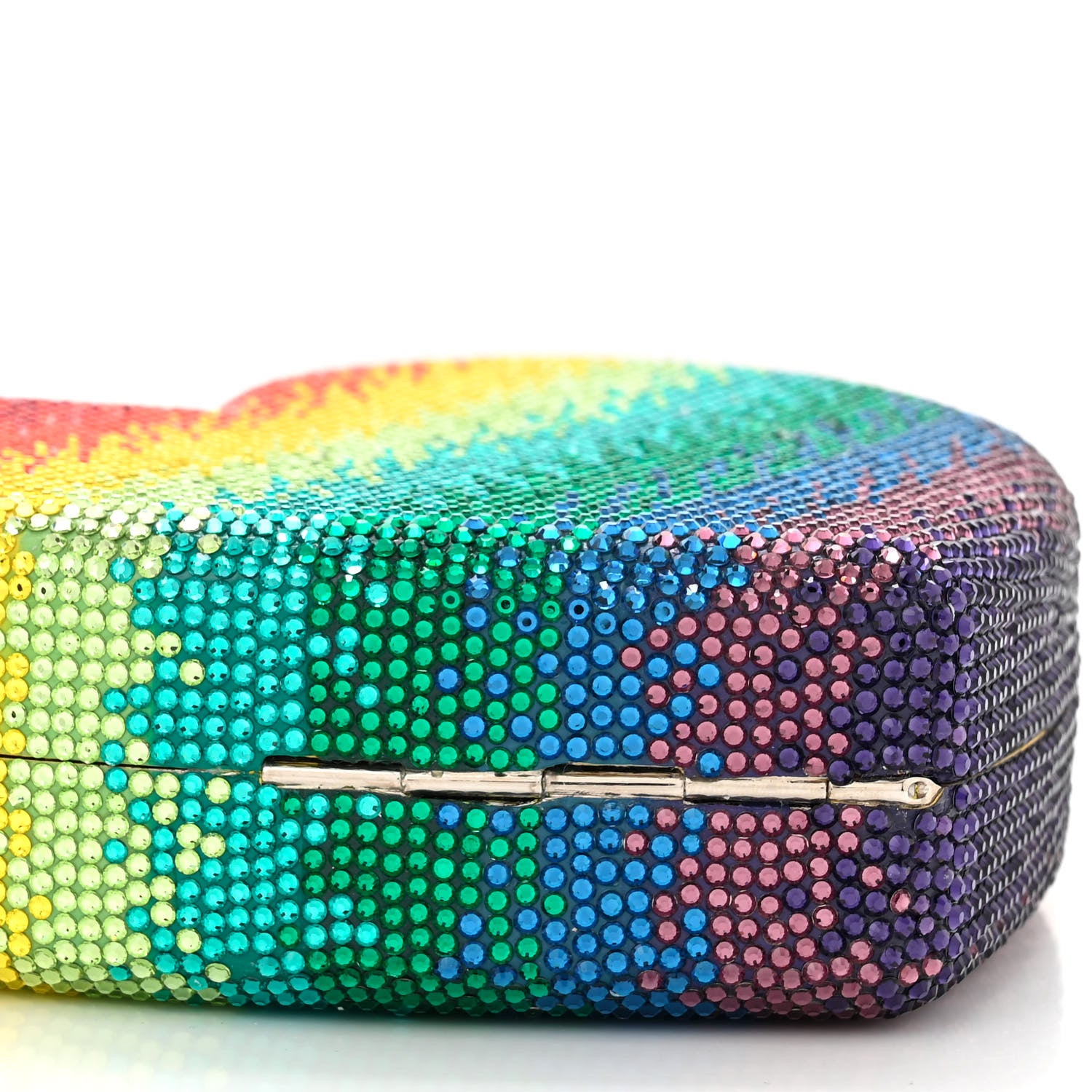 Judith Leiber Crystal Rainbow Heart Minaudiere Clutch Silver Multicolor 8 of 11