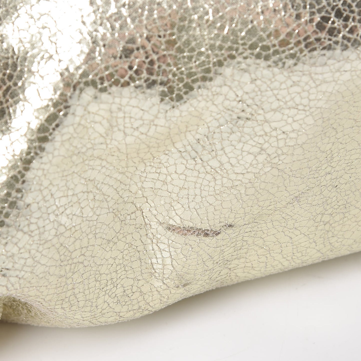 Metallic Crackle Shaggy Deer Falabella Fold Over Tote Gold