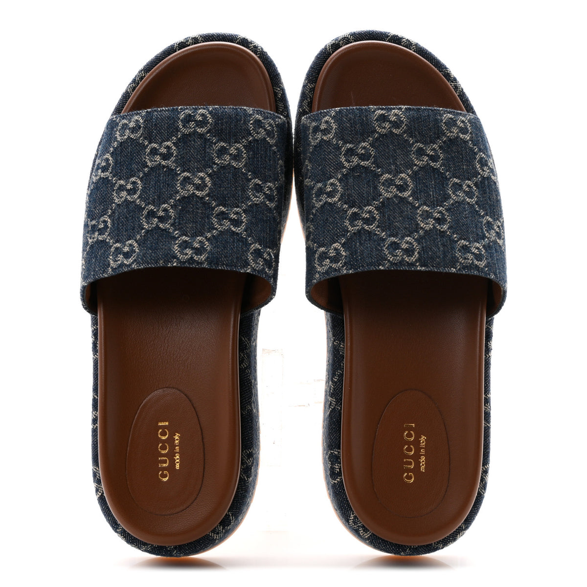Gucci New Denim GG Monogram Angelina Platform 55mm Slide Sandals 40.5 Blue Tea 2 of 10