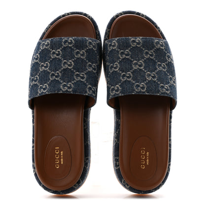 Gucci New Denim GG Monogram Angelina Platform 55mm Slide Sandals 40.5 Blue Tea 2 of 10