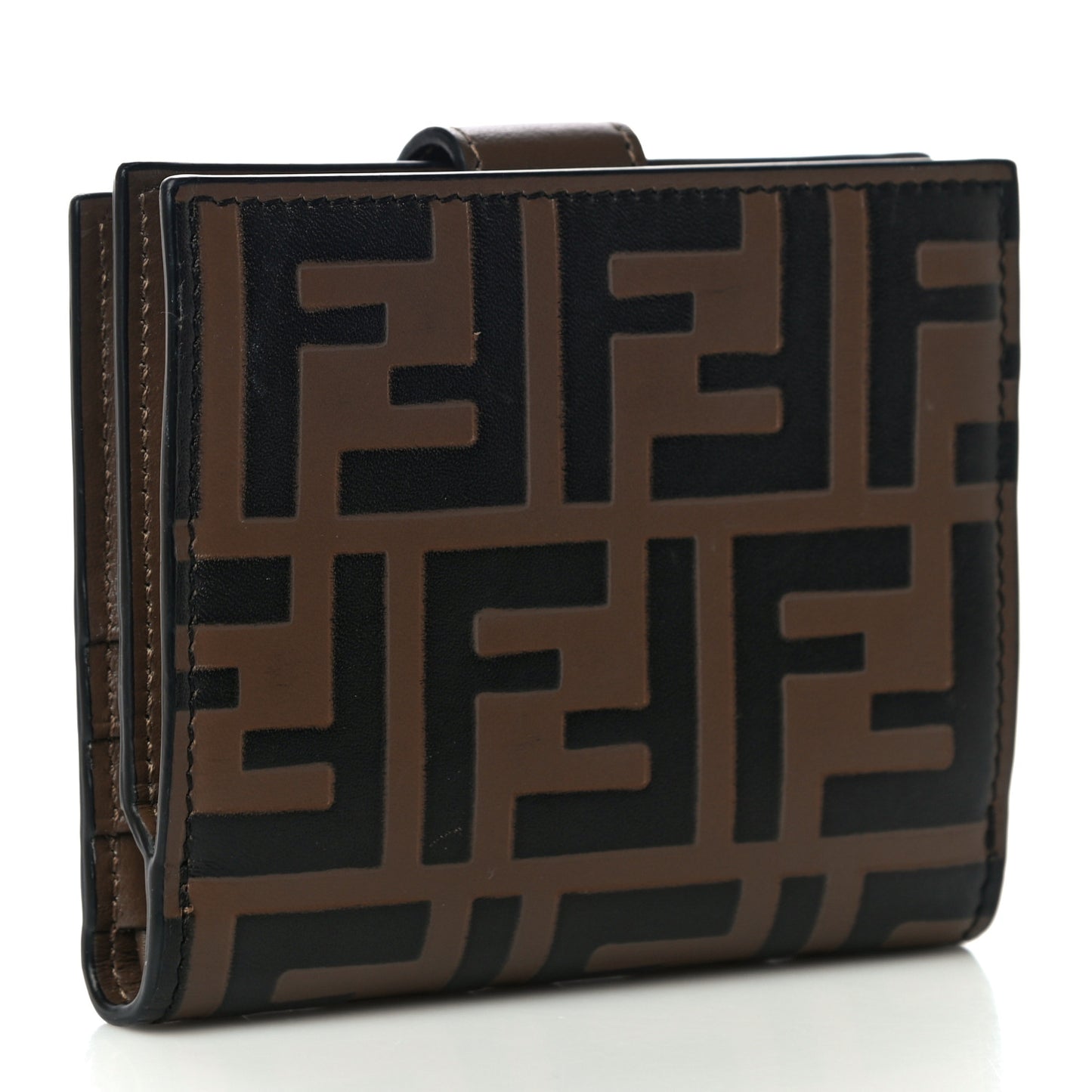Vitello Soft F is Fendi Bi-Color FF 1974 Embossed Compact Wallet Maya Black