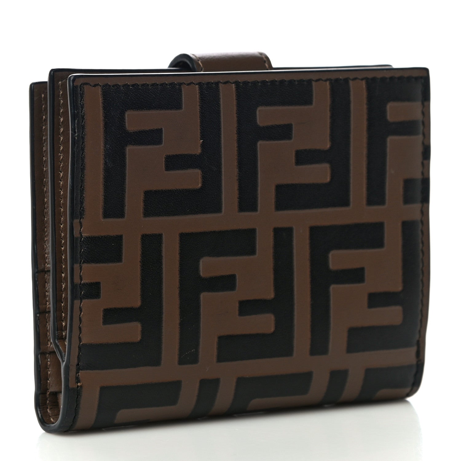 Fendi Vitello Soft F is Fendi Bi-Color FF 1974 Embossed Compact Wallet Maya Black 3 of 10