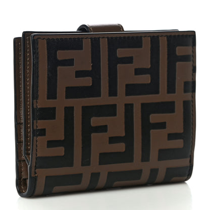 Fendi Vitello Soft F is Fendi Bi-Color FF 1974 Embossed Compact Wallet Maya Black 3 of 10
