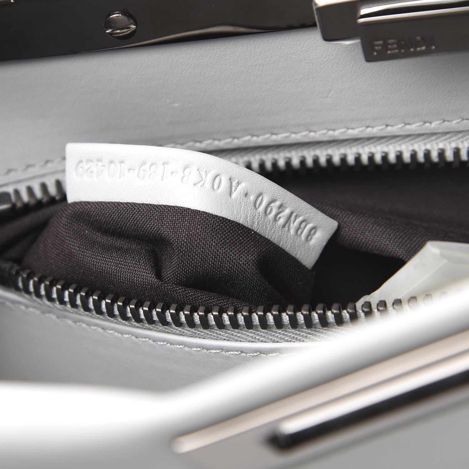 Fendi Vitello Seta Shiny Nappa Scalloped Studded Medium Peekaboo Iconic Satchel Grigio Perla 9 of 13