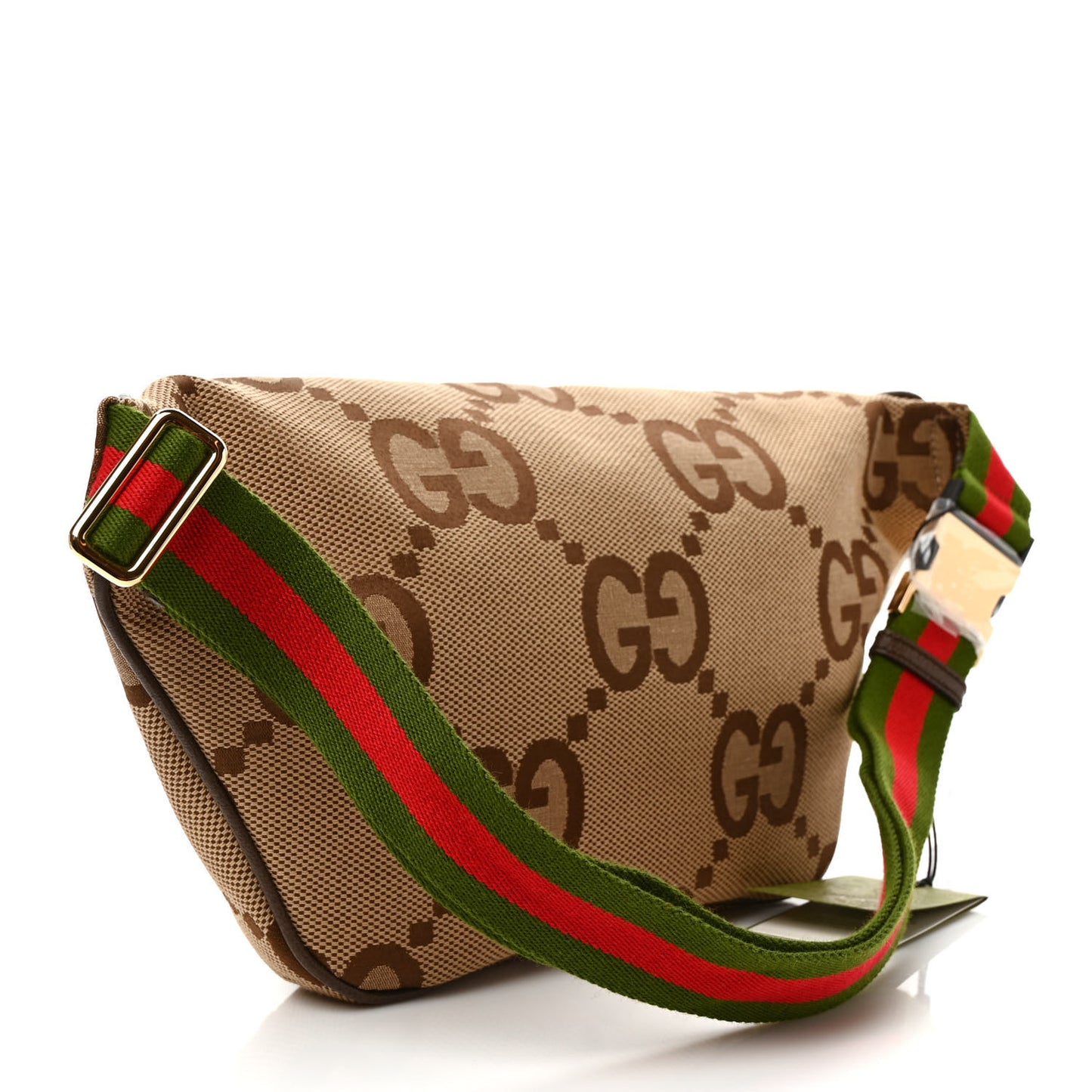 Monogram Jumbo GG Textured Dollar Calfskin Web Belt Bag Camel Ebony New Acero