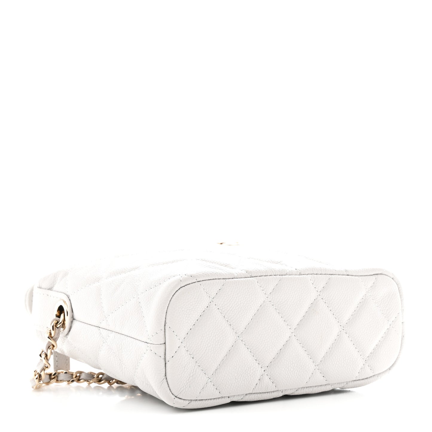 Shiny Caviar Quilted Hobo Clutch With Chain Light Grey