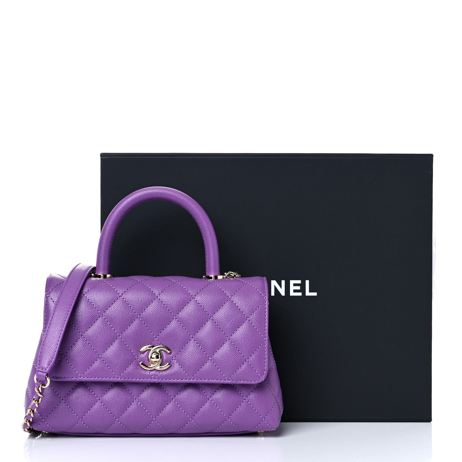 Chanel Caviar Quilted Mini Coco Handle Flap Purple 10 of 10