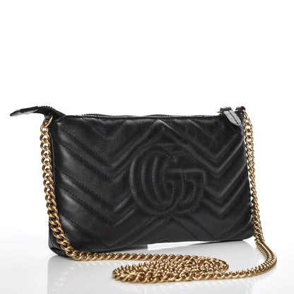 Gucci Calfskin Matelasse Mini GG Marmont Chain Bag Black 3 of 7