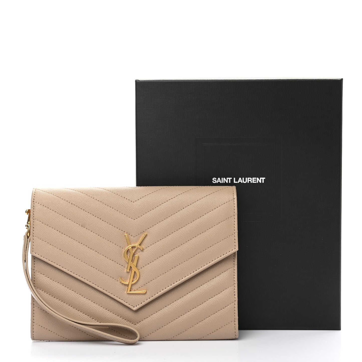 Grain De Poudre Matelasse Chevron Monogram Envelope Clutch Dark Beige