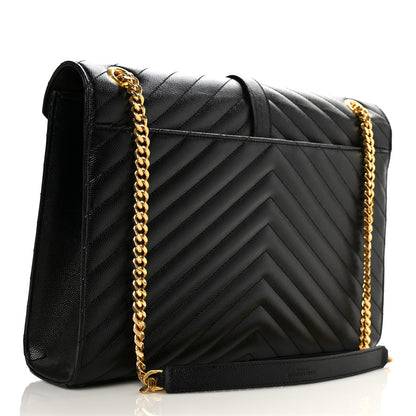 Saint Laurent Grain De Poudre Matelasse Chevron Large Monogram Satchel Black 2 of 8