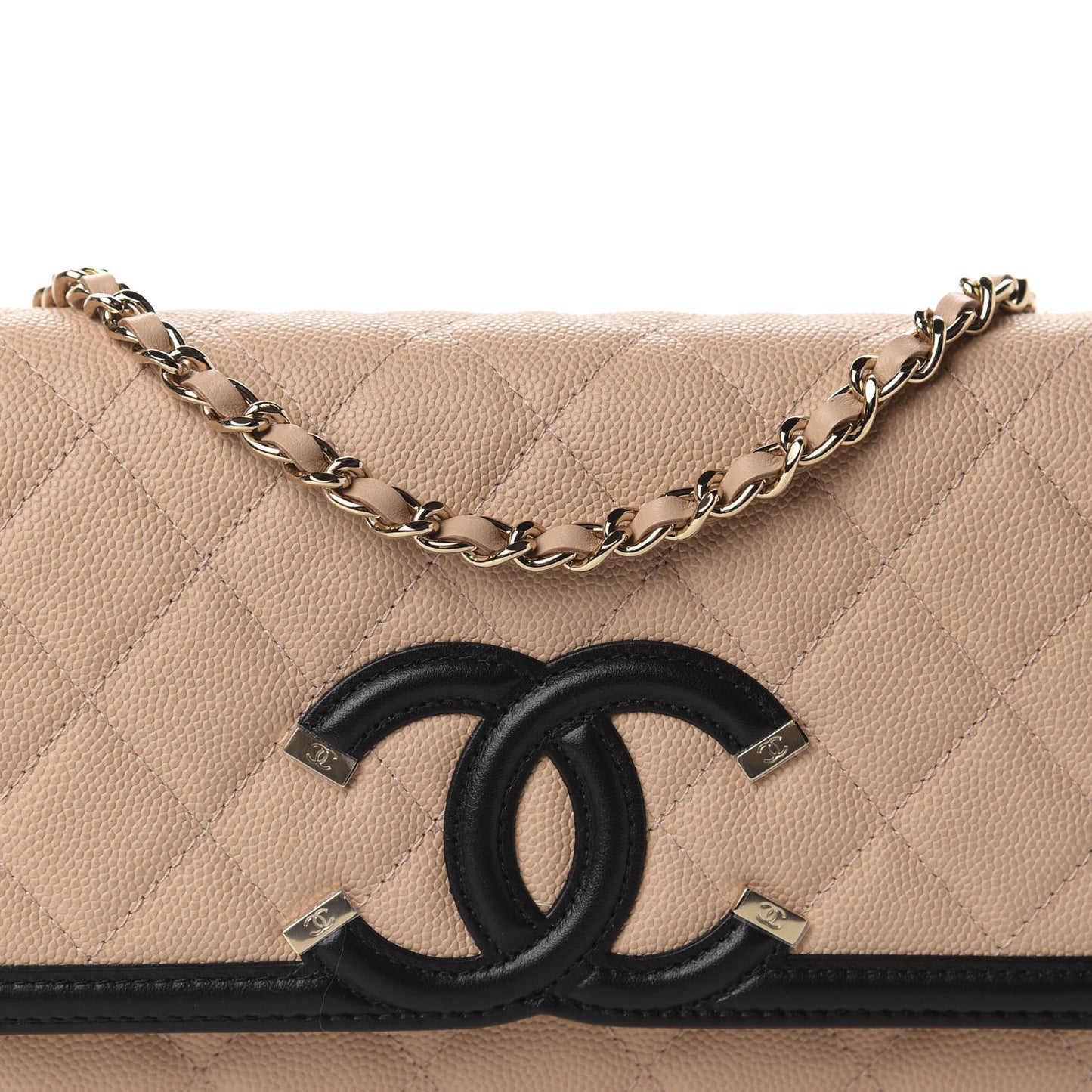 Caviar Quilted CC Filigree Wallet On Chain WOC Beige Black