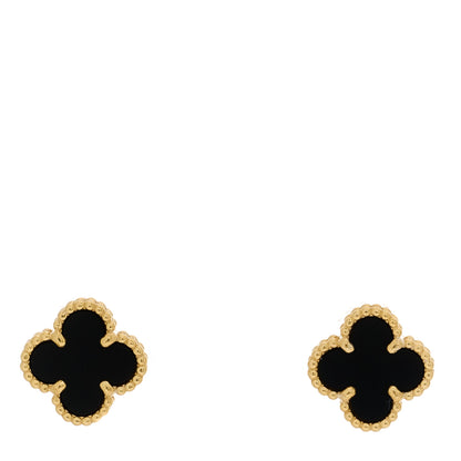 Van Cleef & Arpels 18K Yellow Gold Black Onyx Sweet Alhambra Earrings 1 of 5