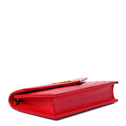 Saint Laurent Grain De Poudre Matelasse Chevron Monogram Envelope Chain Wallet New Red 4 of 12