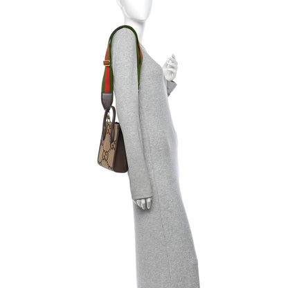 Gucci Monogram Jumbo GG Textured Dollar Calfskin Web Mini Vertical Tote Camel Ebony New Acero 2 of 11