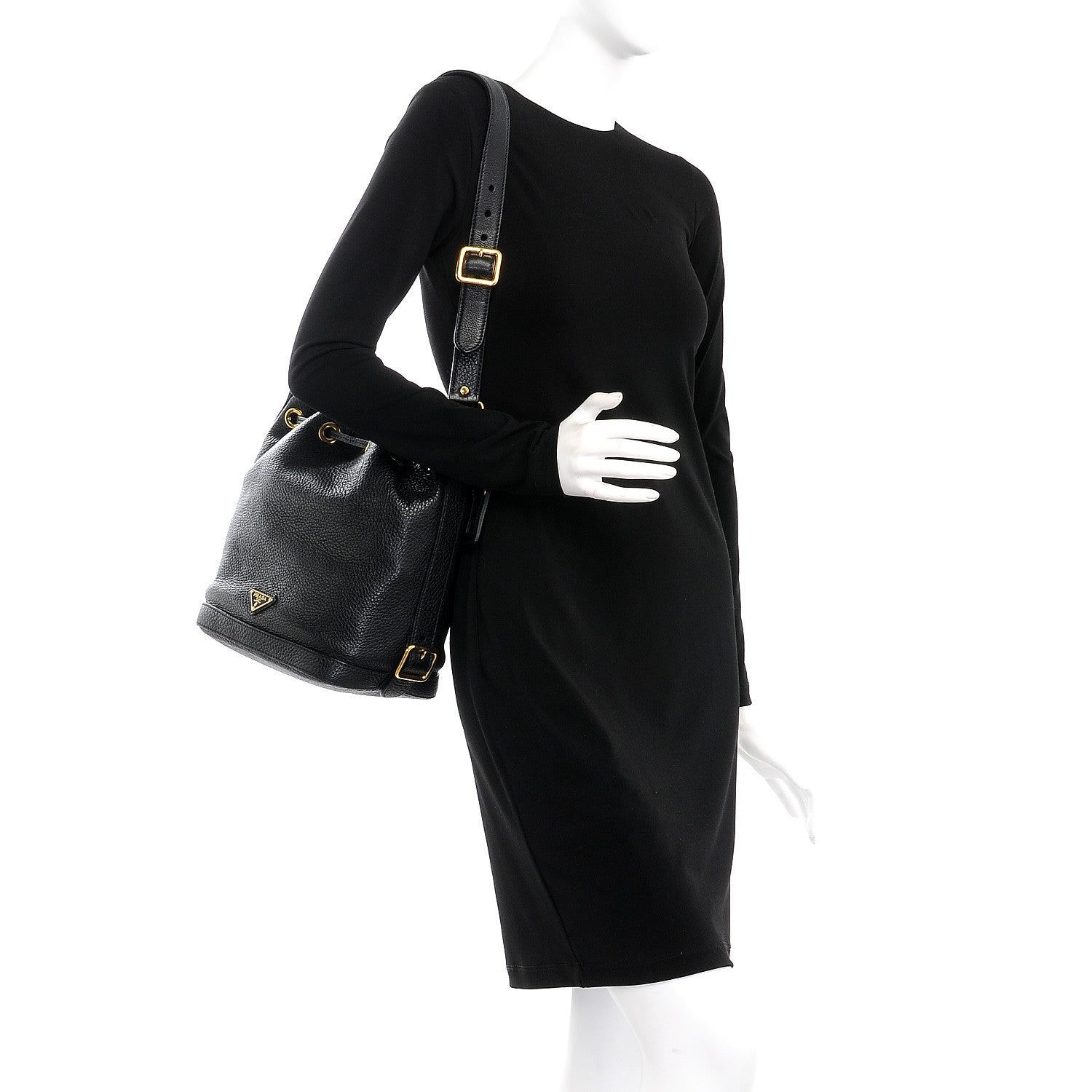 Prada Vitello Daino Drawstring Bucket Nero Black 2 of 10
