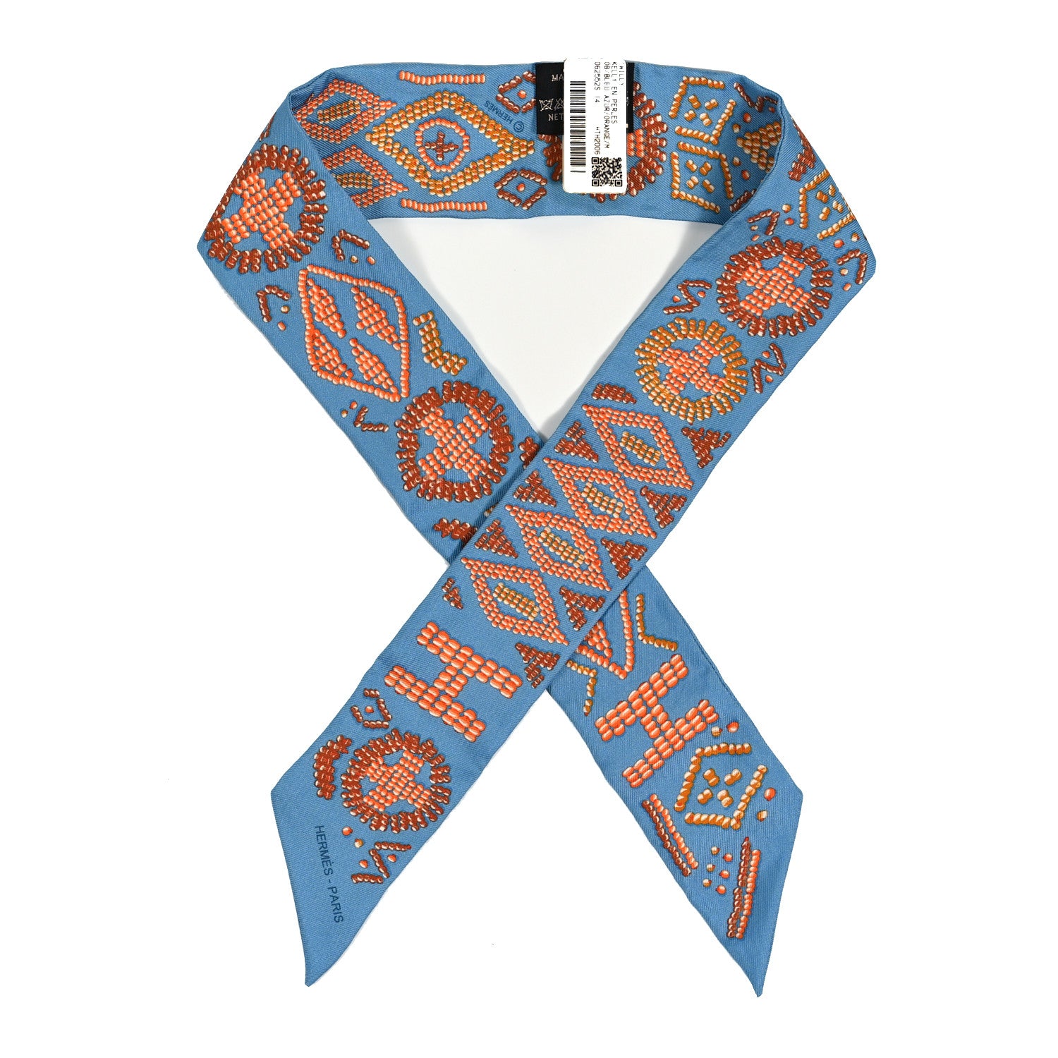 Hermes Silk Kelly En Perles Twilly Bleu Azur Orange 1 of 3