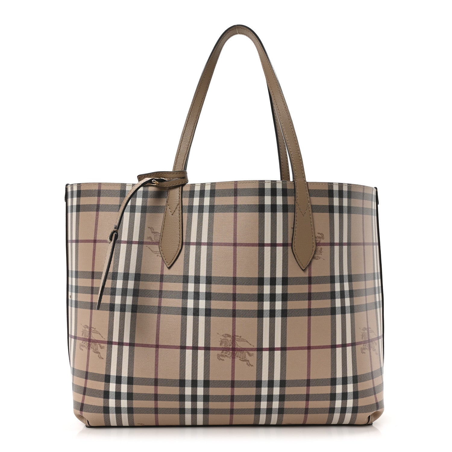 Burberry Grainy Calfskin Haymarket Check Medium Reversible Tote Camel 3 of 16