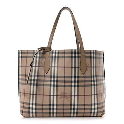 Burberry Grainy Calfskin Haymarket Check Medium Reversible Tote Camel 3 of 16