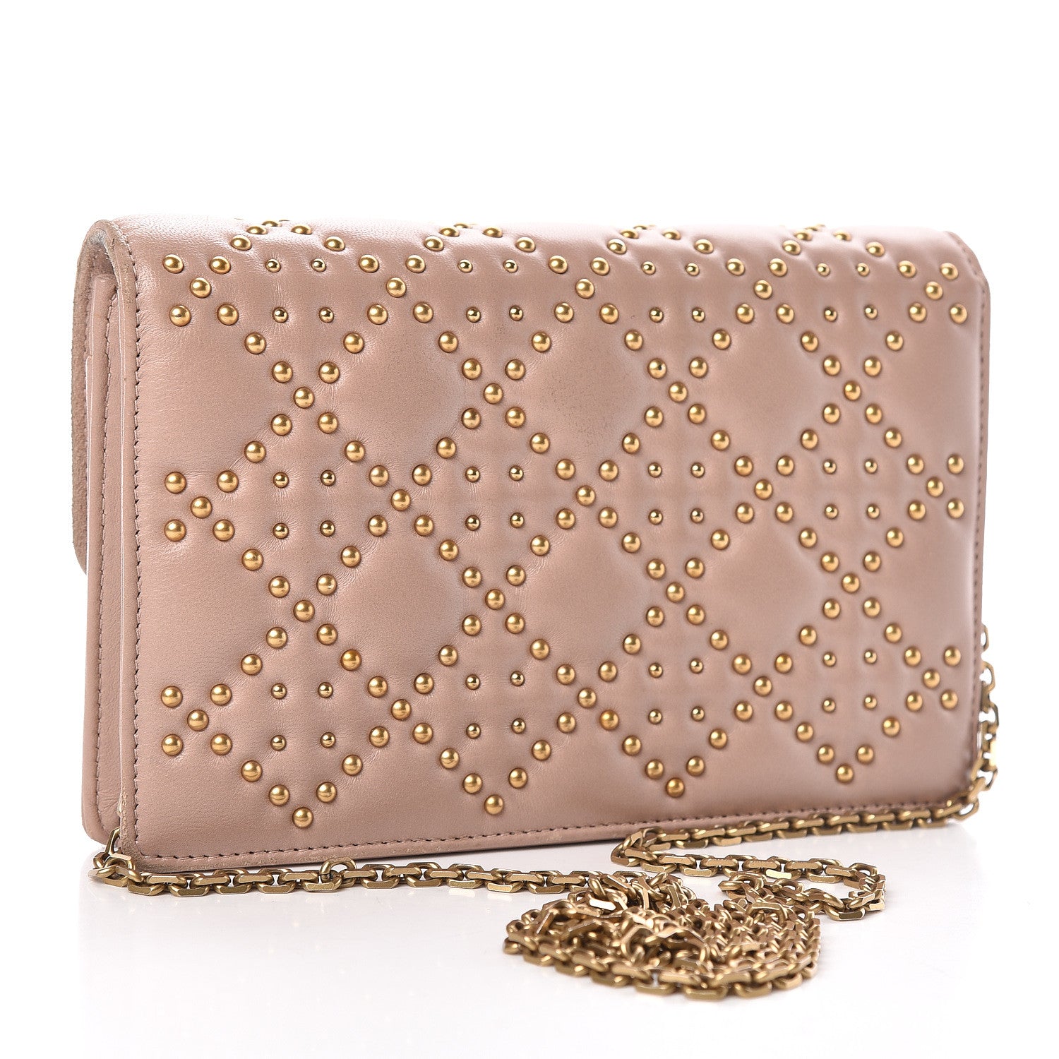 Christian Dior Lambskin Cannage Studded Dioraddict Wallet on Chain Clutch Nude 3 of 11