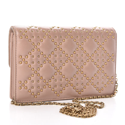 Christian Dior Lambskin Cannage Studded Dioraddict Wallet on Chain Clutch Nude 3 of 11