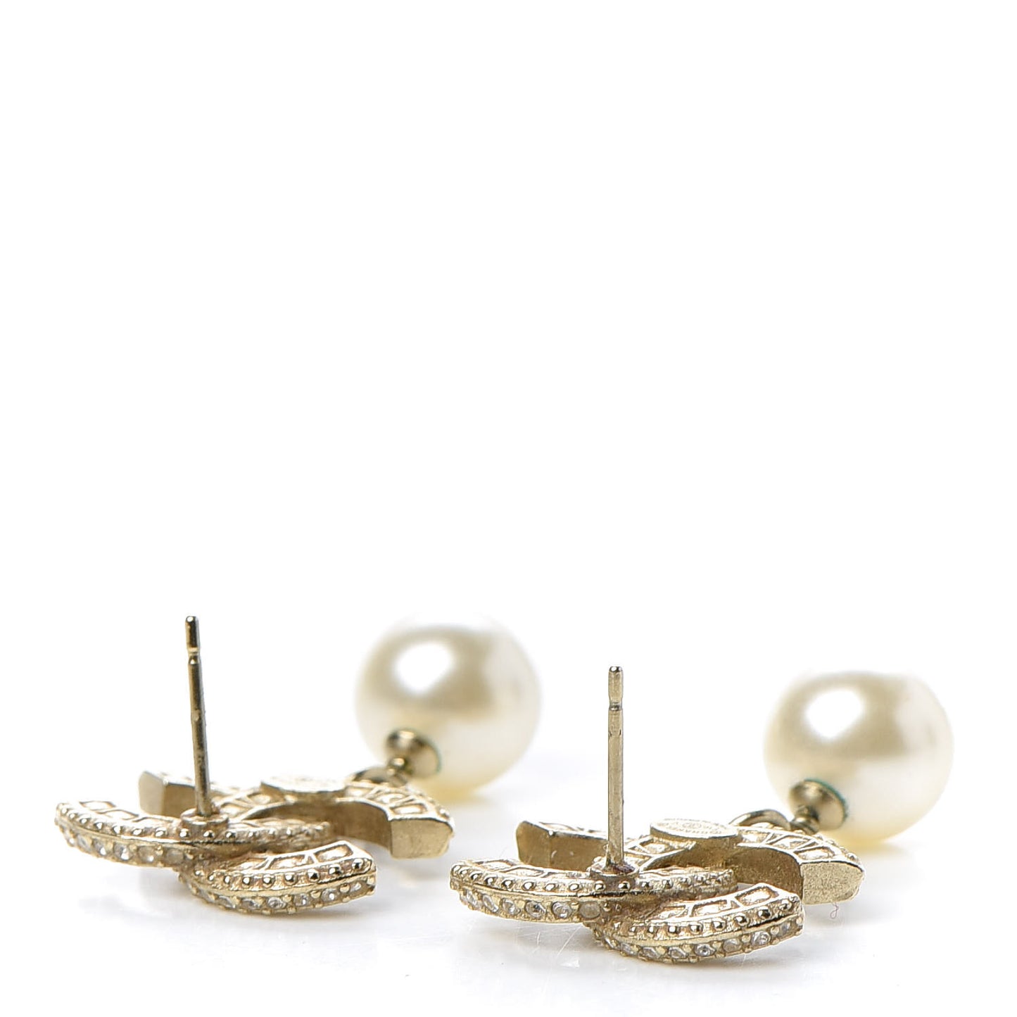 Crystal Pearl CC Drop Earrings Gold