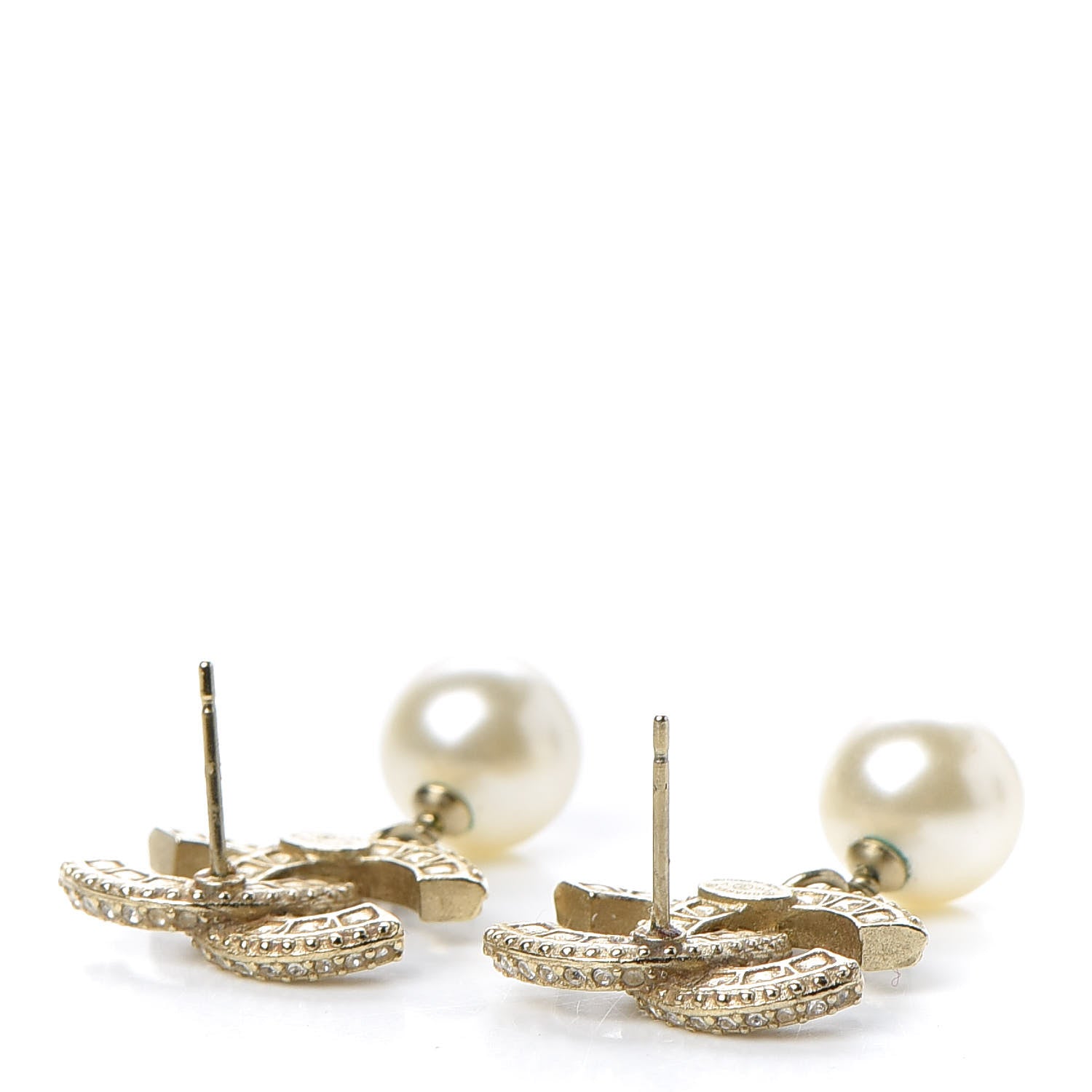 Chanel Crystal Pearl CC Drop Earrings Gold 3 of 4