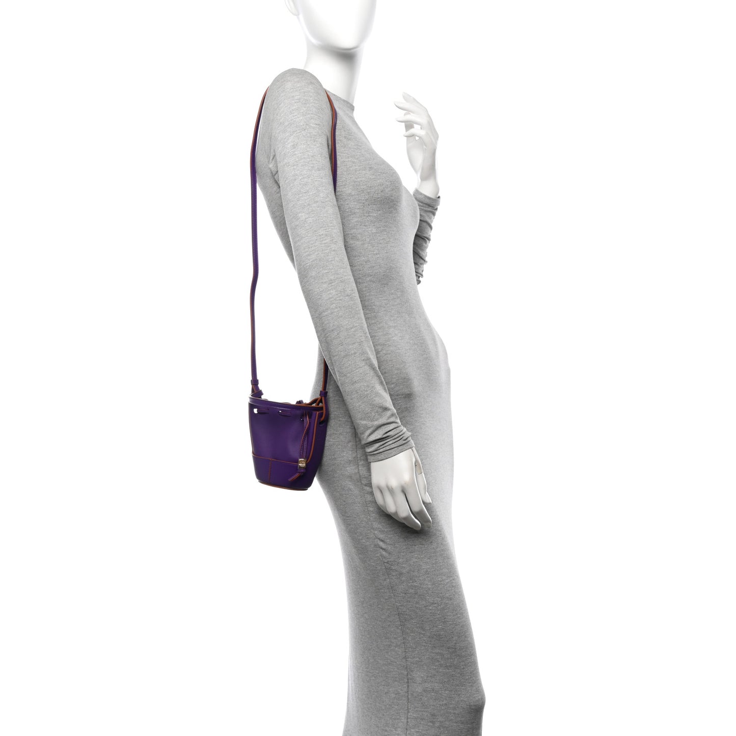 Calfskin Nano Balloon Bucket Bag Purple Cognac