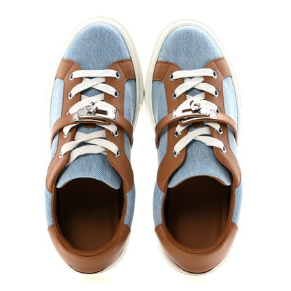 Hermes Denim Calfskin Day Sneakers 38 Blue Clair Gold 2 of 9